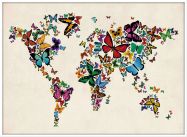 Large Butterflies Map of the World 3 (Wood Frame - White)