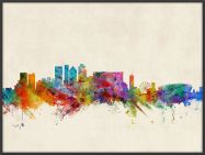 Large Cape Town South Africa Watercolour Skyline (Wood Frame - Black)