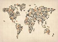Medium Cats Map of the World (Rolled Canvas - No Frame)