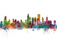 Medium Chicago Illinois Watercolour Skyline (Rolled Canvas - No Frame)