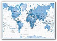 Large Children's Art Map of the World Blue (Canvas)