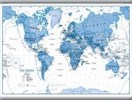 Medium Children's Art Map of the World Blue (Hanging bars)