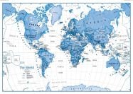 Large Children's Art Map of the World Blue (Magnetic board and frame)