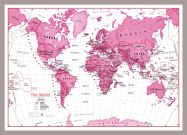 Medium Children's Art Map of the World Pink (Pinboard & framed - Silver)