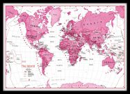 Medium Children's Art Map of the World Pink (Pinboard & framed - Black)