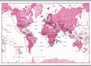 Huge Children's Art Map of the World Pink (Rolled Canvas with Hanging Bars)
