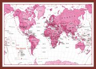 Medium Children's Art Map of the World Pink (Pinboard & framed - Dark Oak)