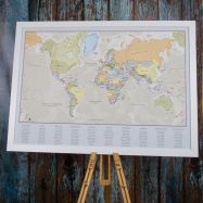 Classic World Map Wedding Table Plan (Wood Frame - White)