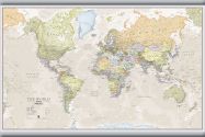 Small World Wall Map on hanging bars in classic finish with country names