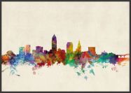 Large Cleveland Ohio Watercolour Skyline (Pinboard & wood frame - Black)