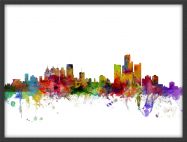 Medium Detroit Watercolour Skyline (Pinboard & wood frame - Black)