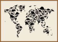 Large Dinosaur Map of the World Map (Wood Frame - Teak)