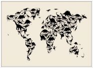 Large Dinosaur Map of the World Map (Wood Frame - White)