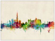 Large Dubai Watercolour Skyline (Pinboard & wood frame - White)