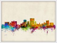 Medium El Paso Texas Watercolour Skyline (Wood Frame - White)