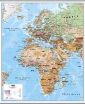 Europe Middle East Africa (EMEA) Physical Map (Rolled Canvas with Hanging Bars)