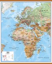 Europe Middle East Africa (EMEA) Physical Map (Rolled Canvas with Wooden Hanging Bars)