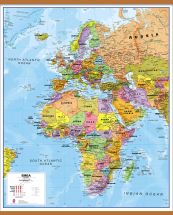 Europe Middle East Africa (EMEA) Political Map (Rolled Canvas with Wooden Hanging Bars)