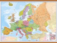Huge Europe Wall Map Political (Rolled Canvas with Wooden Hanging Bars)