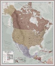 Huge Executive North America Wall Map Political (Pinboard & framed - Silver)