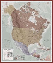 Large Executive North America Wall Map Political (Pinboard & framed - Dark Oak)