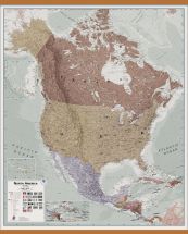 Large Executive North America Wall Map Political (Wooden hanging bars)