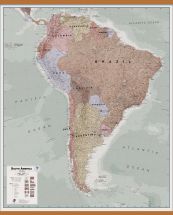 Huge Executive South America Wall Map Political (Wooden hanging bars)