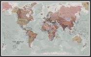 Large Executive World Wall Map Political (Wood Frame - Black)
