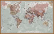 Large Executive World Wall Map Political (Pinboard & wood frame - Teak)