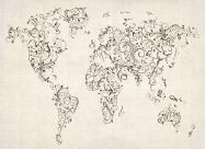 Large Floral Swirls Map of the World (Rolled Canvas - No Frame)