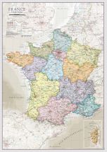 Small France Classic Wall Map (Hanging bars)