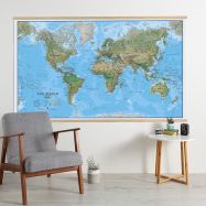 Huge World Wall Map Environmental (Wooden hanging bars)