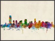 Large Jersey City New Jersey Watercolour Skyline (Wood Frame - Black)