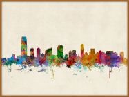 Large Jersey City New Jersey Watercolour Skyline (Pinboard & wood frame - Teak)