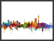 Small Johannesburg South Africa Watercolour Skyline (Pinboard & wood frame - Black)