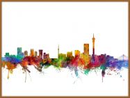 Large Johannesburg South Africa Watercolour Skyline (Pinboard & wood frame - Teak)