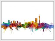 Medium Johannesburg South Africa Watercolour Skyline (Pinboard & wood frame - White)