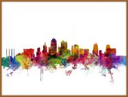 Large Kansas City Watercolour Skyline (Pinboard & wood frame - Teak)