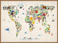 Large Kids Animal Map of the World (Wood Frame - Teak)