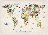 Large Kids Animal Map of the World (Pinboard & wood frame - White)