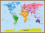 Large Kids Big Text Map of the World (Wood Frame - Teak)