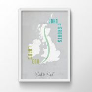 A3 Land's End To John O'Groats Map Print (Wood Frame - White)