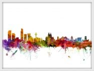 Small Liverpool England Watercolour Skyline (Wood Frame - White)