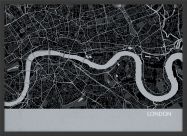 A4 London City Street Map Print Charcoal (Wood Frame - Black)