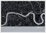 Small London City Street Map Print Charcoal (Wood Frame - White)