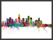 Medium Los Angeles City Watercolour Skyline (Wood Frame - Black)