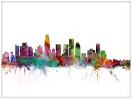 Large Los Angeles City Watercolour Skyline (Wood Frame - White)