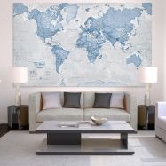 Huge The World Is Art - Wall Map Blue (Canvas)