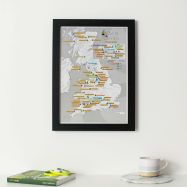 Scratch Off UK Cycle Climbs Print (Pinboard & wood frame - Black)
