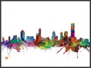 Large Melbourne Australia Watercolour Skyline (Pinboard & wood frame - Black)